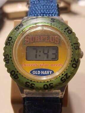 10/$20 Vtg Old Navy Surplus Green/Orange Nylon Velcro Digital Men's Watch